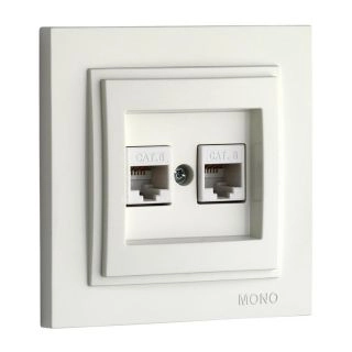 102-190005-126-Розетка за интернет двойна (RJ45 CAT 6), Mono Electric Despina, Бял