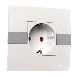 101-010207-119-Електрически контакт за вграждане със защита за деца, Mono Electric Eco,  Бял-Сив