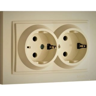 102-170010-120-Електрически контакт двоен за вгражане, 16A, 250VAC, (порцеланова основа), Mono Electric Despina, Крем