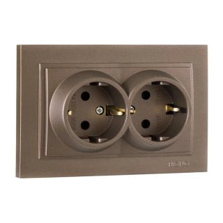 102-232304-120-Електрически контакт двоен за вгражане, 16A, 250VAC, Mono Electric Despina Metallic, Бронз