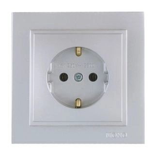 102-212108-117-Електрически контакт за вграждане, 16A, 250VAC, (порцеланова основа), Mono Electric Despina Metallic, Сребрист