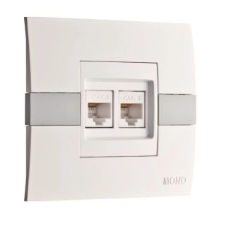 101-010204-132-Розетка интернет и телефон (RJ45 CAT 6+RJ11 CAT3), Mono Electric Eco,  Бял-Сив