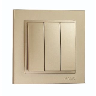 102-222222-114-Ключ триклавишен 1 вход 3 изхода, Mono Electric Despina Metallic, Титан - Златист