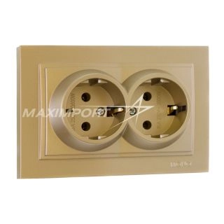 102-222204-120-Електрически контакт двоен за вгражане, 16A, 250VAC, Mono Electric Despina Metallic, Титан - Златист