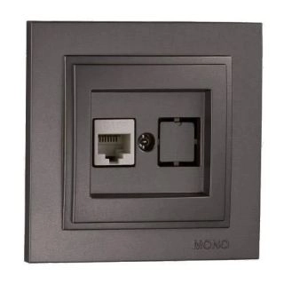 102-202005-125-Розетка за интернет (RJ45 CAT 6), Mono Electric Despina Metallic, Фюм - Черен металик