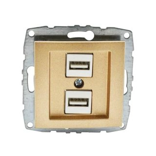 500-002205-178-Двойно USB зарядно (Механизъм с панел, без рамка), Mono Electric Despina Metallic, Титан - Златист