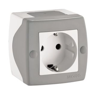 104-020007-117-Електрически контакт за вграждане, открит монтаж, Mono Electric Octans Сив