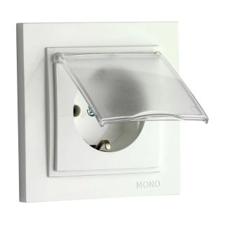 102-190008-118-Електрически контакт за вграждане с капак, 16A, 250VAC, (порцеланова основа), Mono Electric Despina, Бял