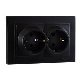 102-202004-120-Електрически контакт двоен за вгражане, 16A, 250VAC, Mono Electric Despina Metallic, Фюм - Черен металик