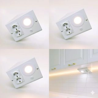 TEK-1305-Двоен контакт с лед осветление 3W за кухненски шкаф, бял