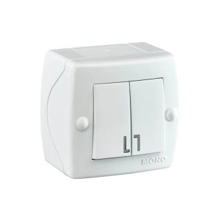 104-010101-102-Ключ двоен сх.5, открит монтаж, Mono Electric Octans, Бял